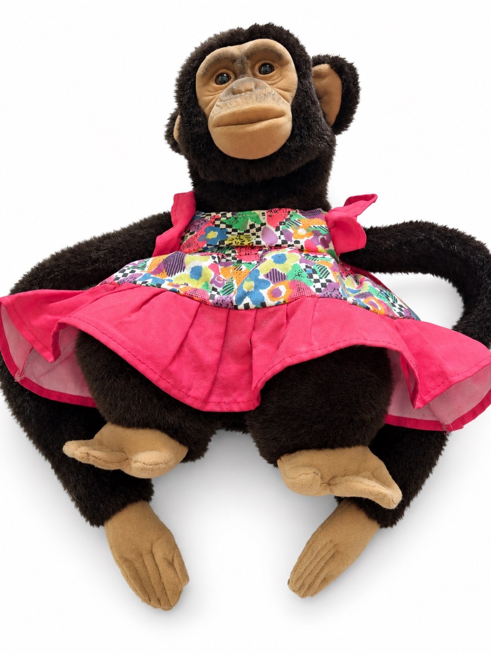 Chimpanzee Puppet Monkey 1994 Bright Pink Dress  Wear Around Neck Hosung 16”